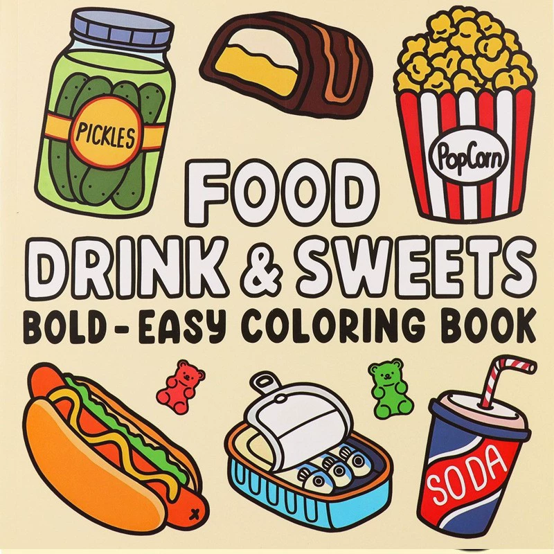 Food And Snacks Coloring Book - สมุดระบายสีอาหาร เครื่องดื่ม และของหวานสำหรับผู้ใหญ่และเด็ก ดีไซน์ง่ายต่อการระบายสี ของขวัญสุดสนุกสำหรับงานปาร์ตี้และการแลกเปลี่ยน