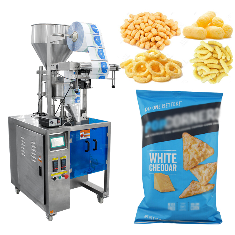 Food Packed Snacks - เครื่องบรรจุและแพ็คขนมขบเคี้ยวแบบอัตโนมัติแนวตั้งขนาดเล็กสำหรับขนมขบเคี้ยวประเภทไนโตรเจน เช่น ป๊อปคอร์น มันฝรั่งทอด