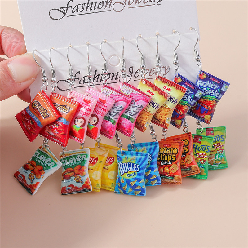 Zinc Food Snacks - Aihua ใหม่แฟชั่นผู้หญิงต่างหูน่ารักเรซิ่นอาหารขนมขบเคี้ยวมันฝรั่งทอดต่างหู Handmade เครื่องประดับของขวัญ