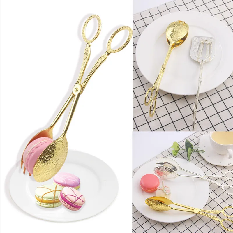 Zinc Food Snacks - Retro ยุโรปสไตล์เค้กแหนบสลัดแหนบขนมเบเกอรี่ BBQ เครื่องมืออาหาร Tong Gold-plated
