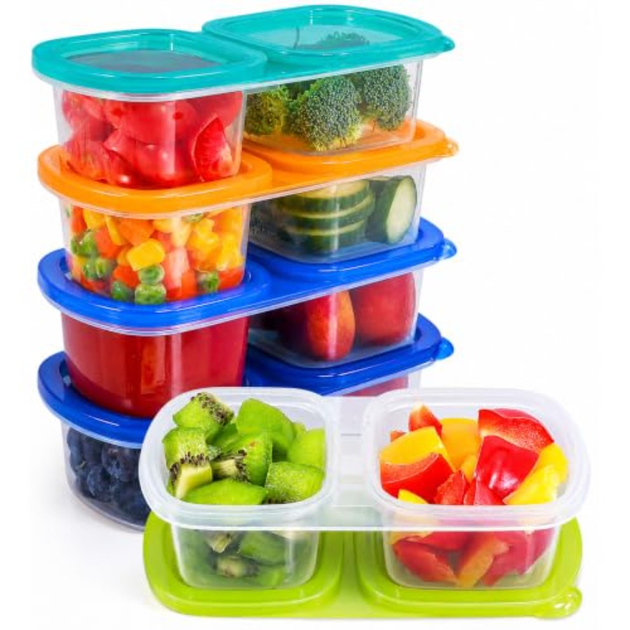 Food Packed Snacks - ชุดกล่องใส่อาหารว่างแบบใช้ซ้ำได้ 5 ชิ้นพร้อมฝาปิด - กล่องแบ่ง 2
