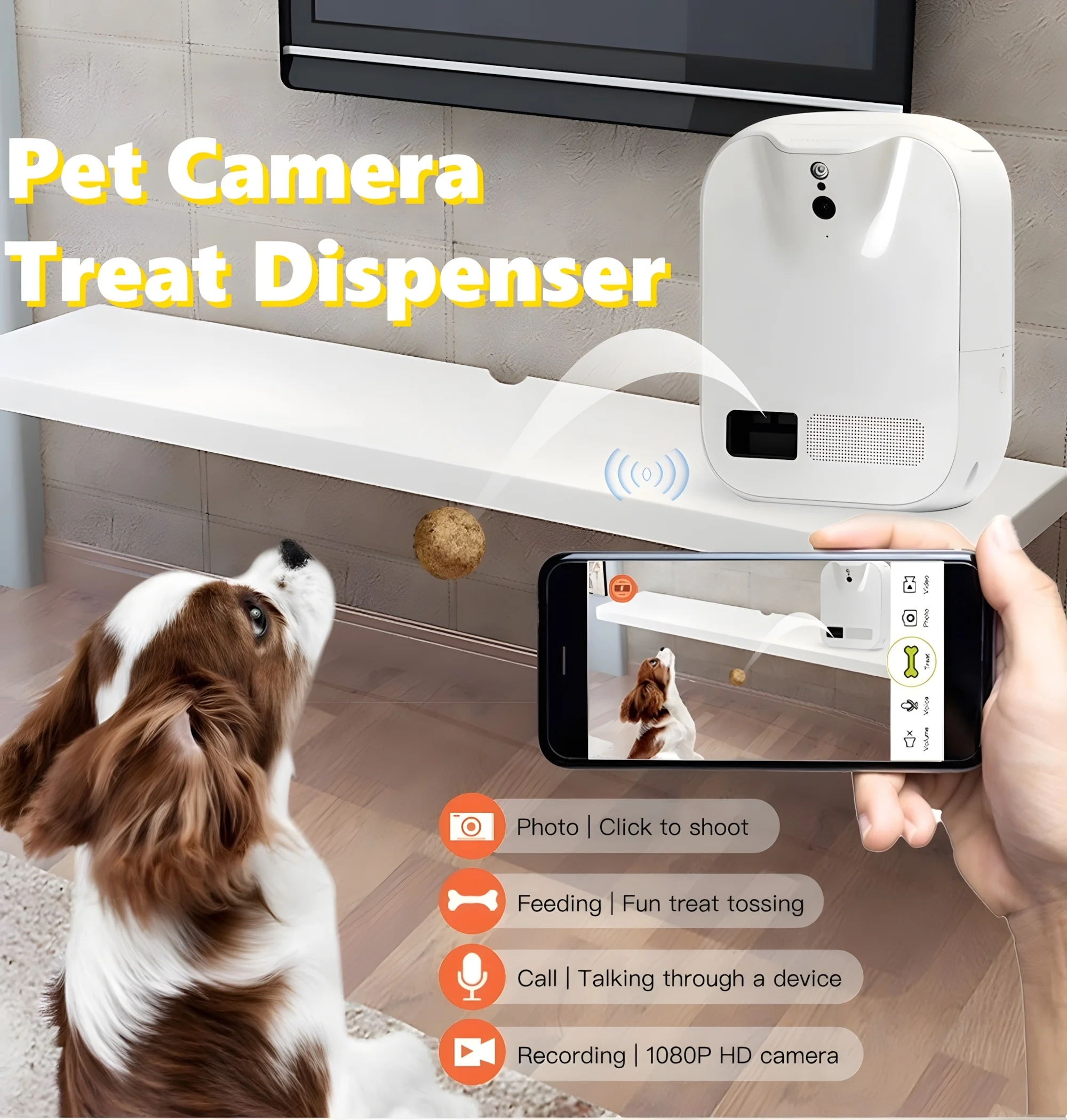 Snacks Food Video - กล้องให้อาหารสัตว์เลี้ยงอัจฉริยะ, การควบคุมแอป, การเฝ้าระวังวิดีโอแบบเรียลไทม์เสียงสองทาง, กล้องเฝ้าระวังสัตว์เลี้ยง, สําหรับการขว้างขนม