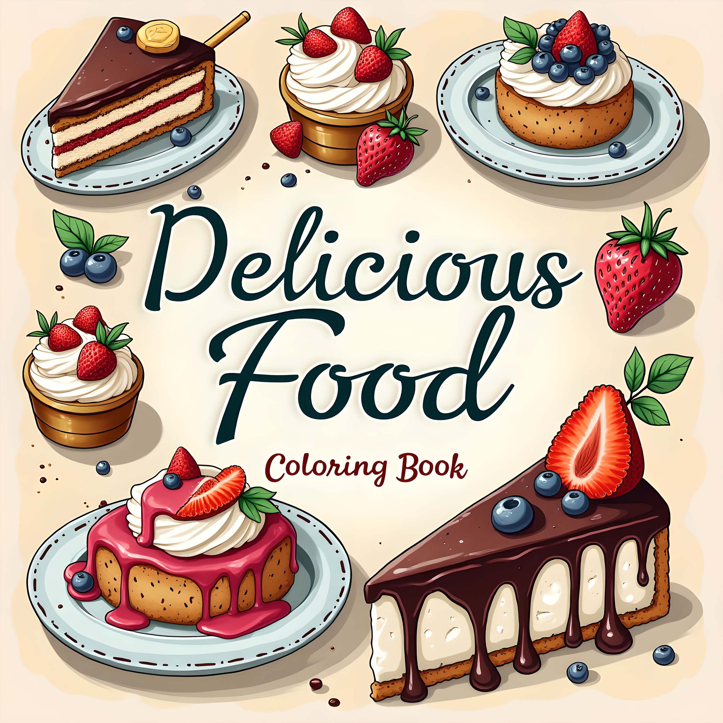 Food And Snacks Coloring Book - สมุดระบายสีลายอาหาร 1 เล่ม แบบดั้งเดิม 24 หน้า