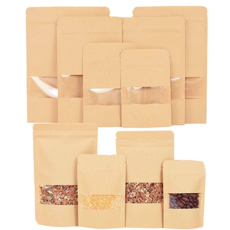 Food Snacks Gifts - 20/50pcs กระดาษคราฟท์ซิปล็อคถุงหน้าต่างอาหารขนมขบเคี้ยวชาปิดผนึกด้วยตนเองกระเป๋างานแต่งงาน Candy ของขวัญบรรจุภัณฑ์กระเป๋า
