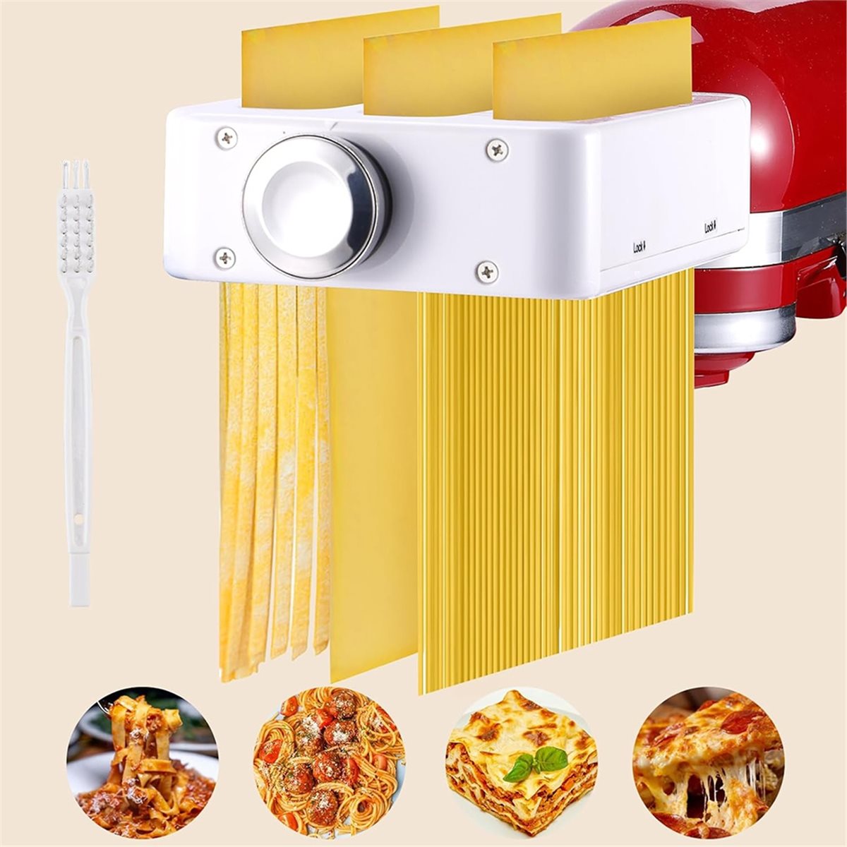 Kitchenaid Mixer Hand Mixer - ABSF 3-in-1 อุปกรณ์ทำพาสต้าสำหรับเครื่องผสมอาหารแบบตั้งพื้นคิทเช่นเอดประกอบด้วยลูกกลิ้ง, เครื่องตัดสปาเก็ตตี้, เครื่องตัดเฟตตูชิ