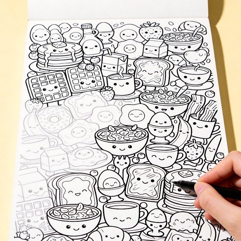 Food And Snacks Coloring Book - สมุดระบายสีแบบวาดด้วยมือสำหรับผู้ใหญ่เพื่อการผ่อนคลายและการทำสมาธิ ลายดอกไม้/ภาพเหมือน/ปราสาท/อาหารและธีมอื่นๆ แบบวาดเส้นละเอียด