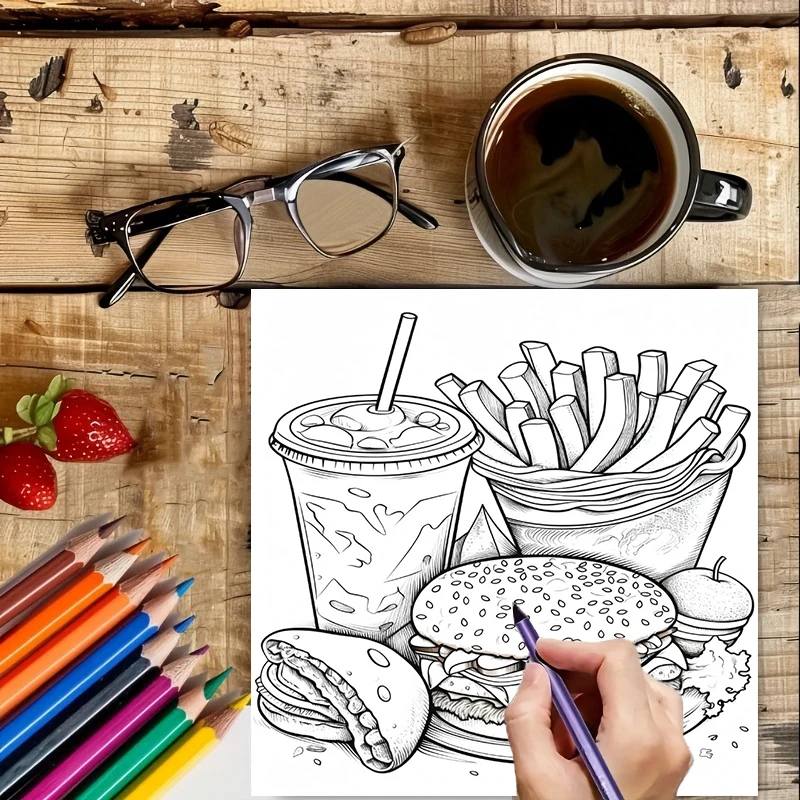 สมุดระบายสีอาหารจานด่วนสำหรับผ - Food And Snacks Coloring Book บทวิจารณ์และราคา