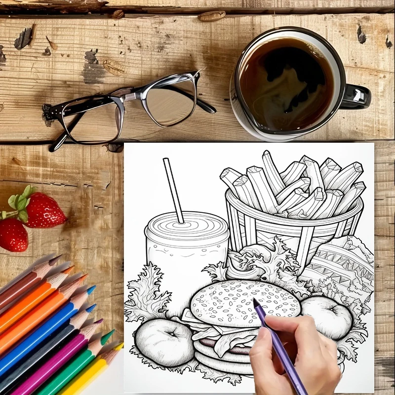 สมุดระบายสีอาหารจานด่วนสำหรับผ - Food And Snacks Coloring Book บทวิจารณ์และราคา